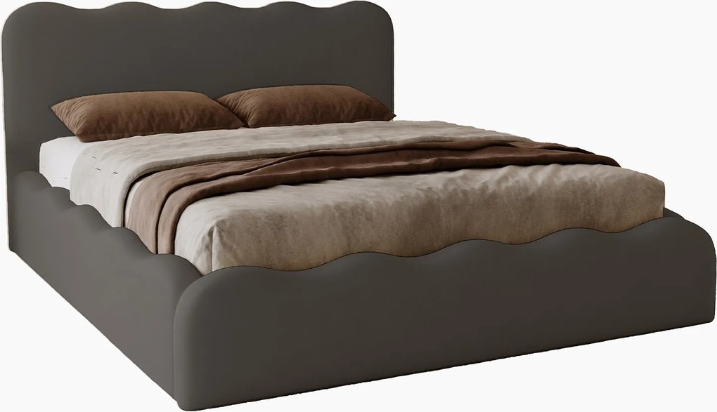 Emporius Wave łóżko dwuosobowe 200x200 cm - łóżko z pojemnikiem, łóżko tapicerowane 200x200 do sypialni - tkanina aksamitna, ciemnoszary (Elegance 18)