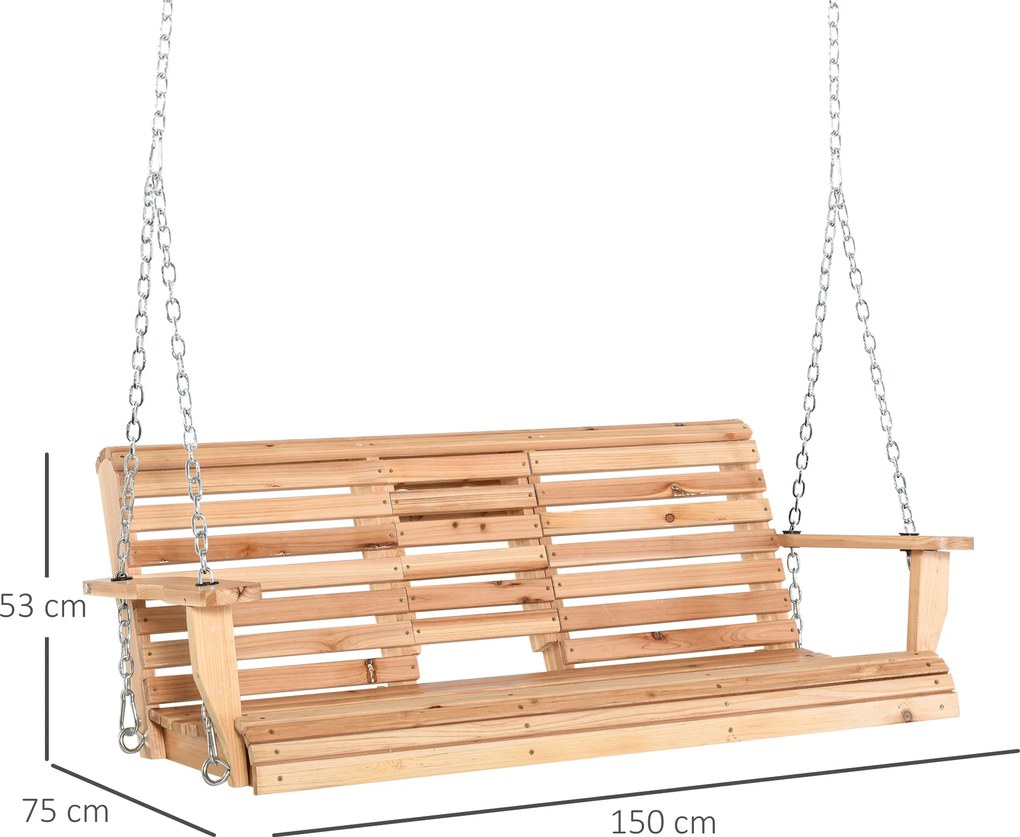 Outsunny Huśtawka Ogrodowa 23osobowa z Składanym Stolikiem Drewno Jodłowe Idealna na Patio Taras | Aosom PL