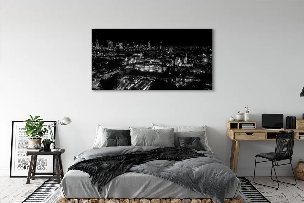 Obraz drukowany na płótnie Nocna Panorama Warszawskich Drapaczy Chmur