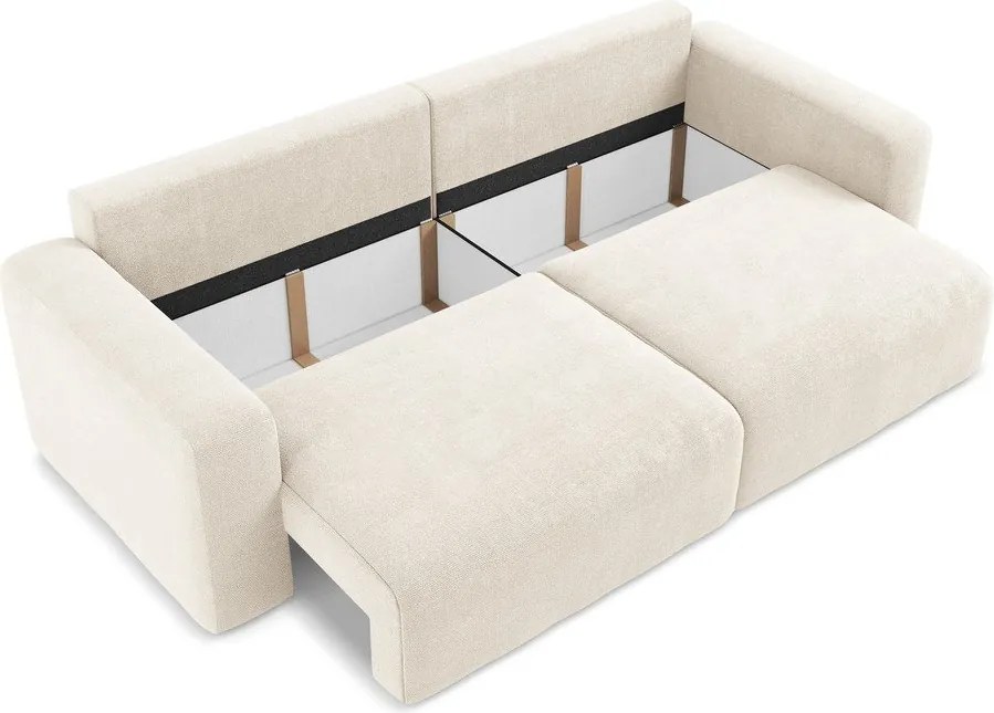Kremowa rozkładana sofa ze schowkiem z tkaniny szenilowej 252 cm Kona – Makamii