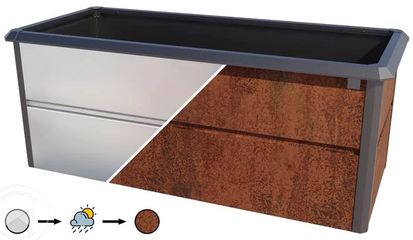 PRIMEYARD 200 x 85 x 77 cm Grządka podwyższona, stal corten, Optyka rdzy, z ochroną przed ślimakami - (GFPV00788)