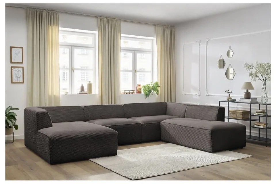 Brązowy sztruksowy narożnik modułowy (prawostronny/w kształcie litery U) Megeve – Bobochic Paris