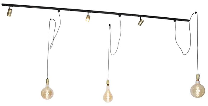 Nowoczesny system szynowy z 3 reflektorami i 3 lampami wiszącymi złoty 1-fazowy - Iconic Cavalux Jeana