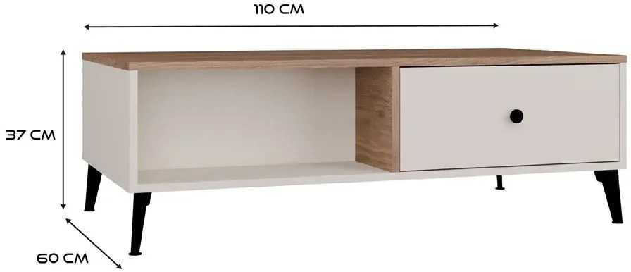 Ława na czarnych nóżkach kaszmir + dąb castello R8-F02