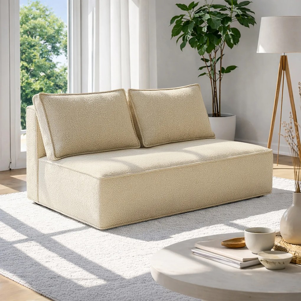 Sofa z Funkcją Spania MAVIA Beżowa Boucle Nowoczesna