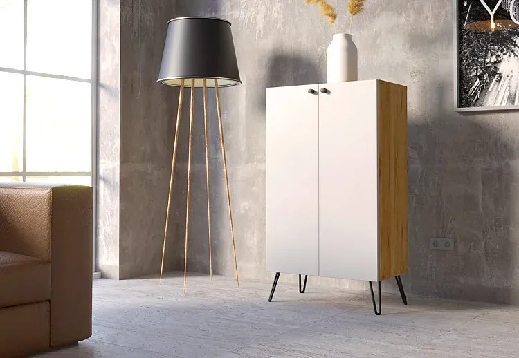 Wysoka komoda w stylu industrialnym dąb craft + biały B7-S16