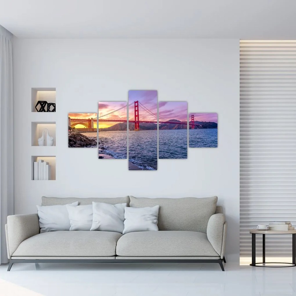 Obraz mostu z zachodem słońca (125x70 cm)