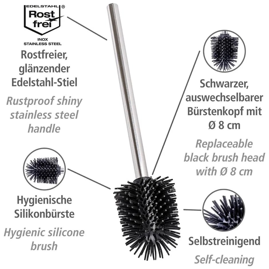 Zapasowa szczotka do WC ze stali nierdzewnej w kolorze srebra z połyskiem Ø 8 cm – Wenko