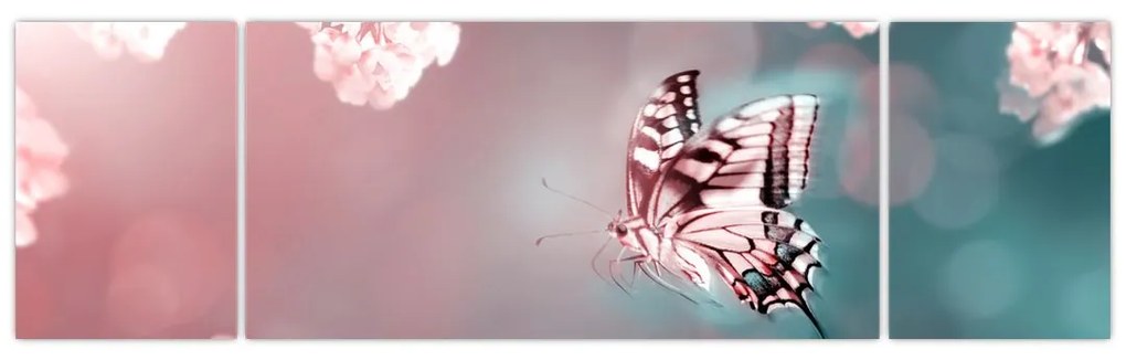 Obraz - Motyl wśród kwiatów (170x50 cm)