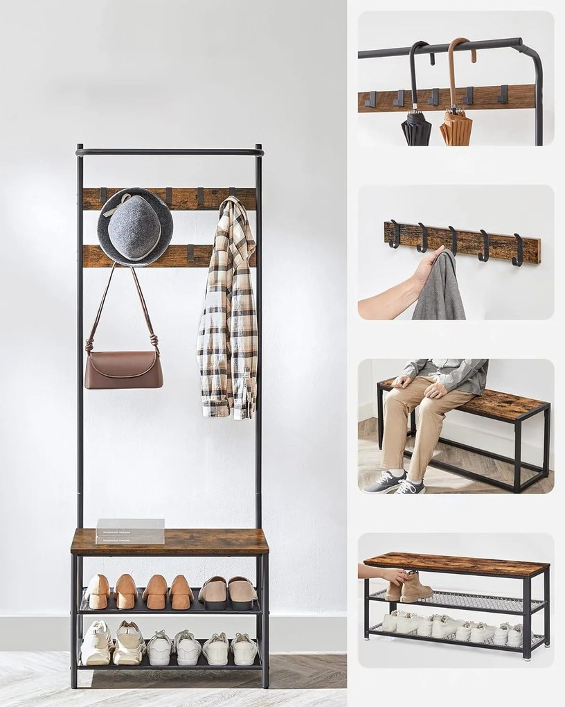 Ściana do przedpokoju TAYLOR z szafką na buty 180x64 cm, rustykalny brąz