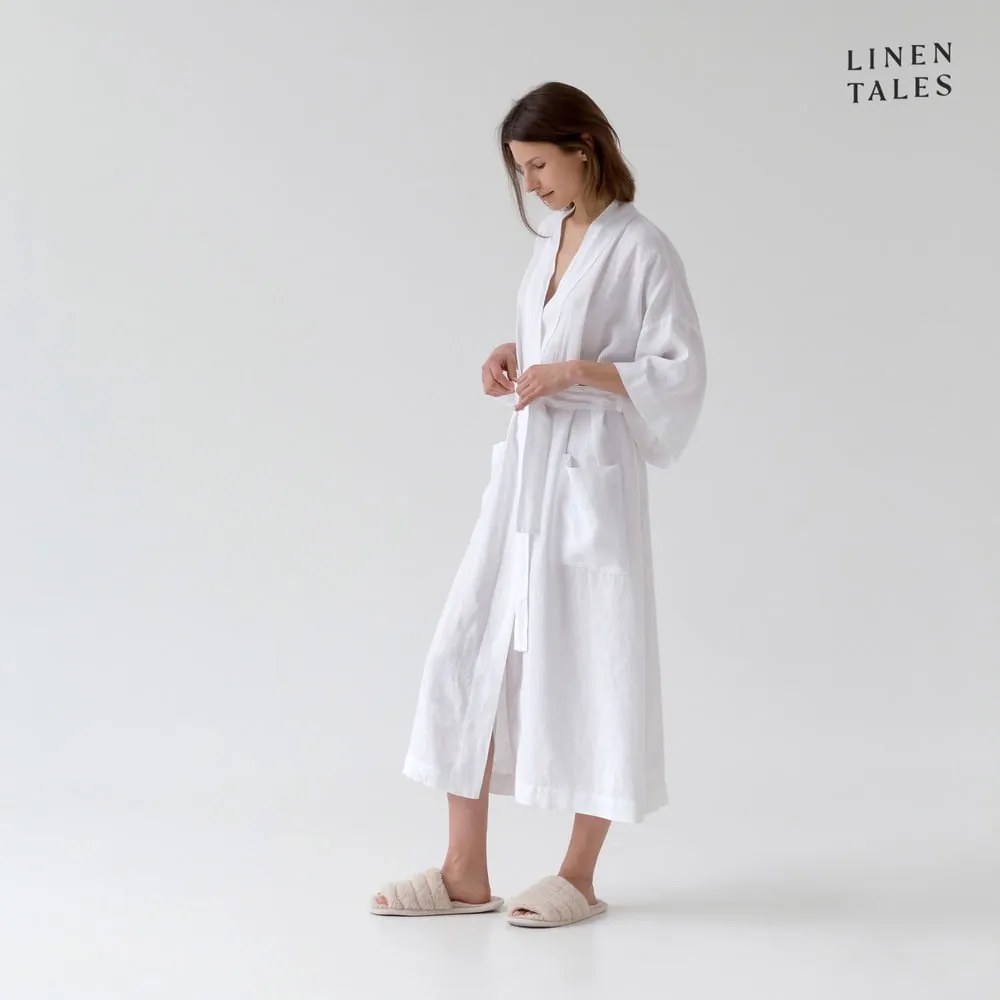Biały lniany szlafrok w rozmiarze L/XL Summer – Linen Tales