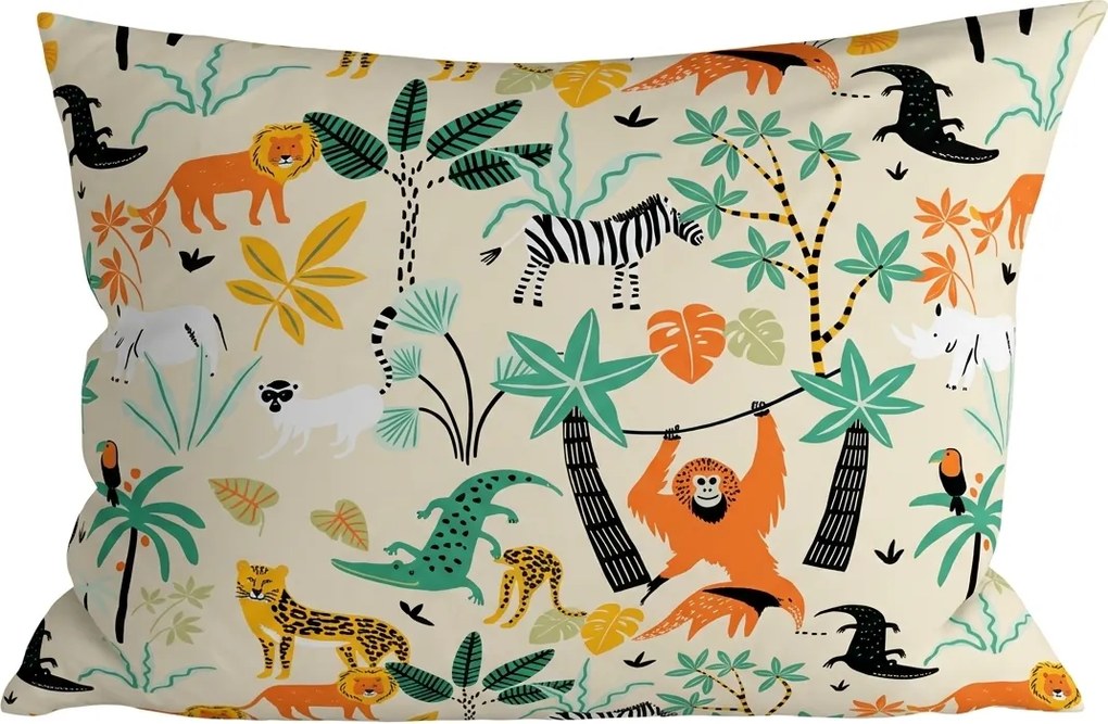 Poszewka na poduszkę z mikrofibry JUNGLE FRIENDS 70x90 cm, kolorowa