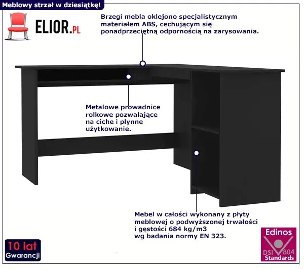 Czarne biurko w kształcie litery L - Lorenza 3X