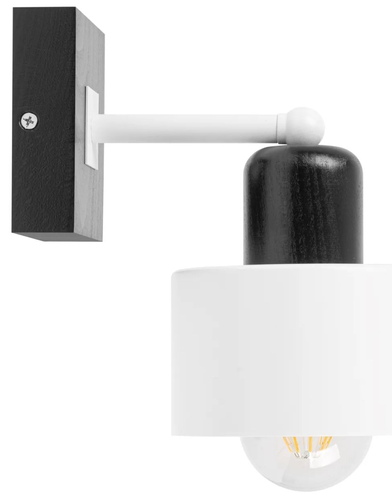 Biało-czarny kinkiet LED WD-WE10x10SC jednopunktowy z litego drewna