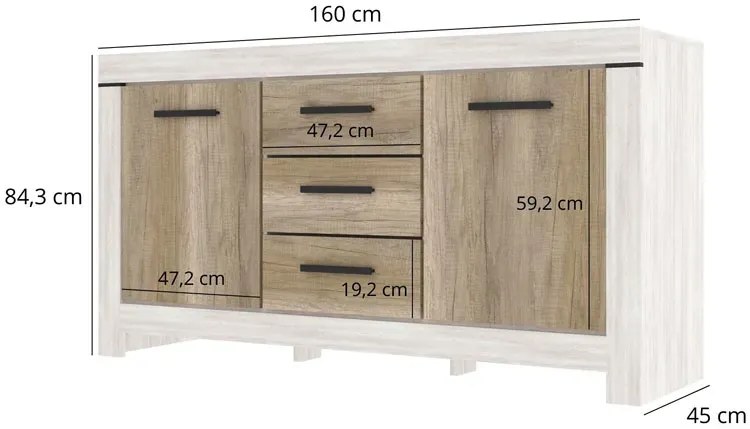 Duża komoda z 3 szufladami sosna canyon + dąb karabela B2-L11