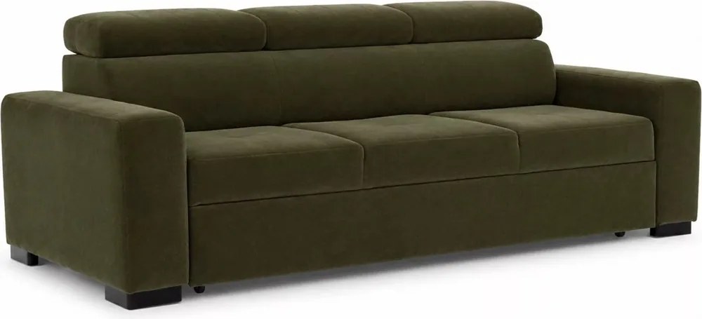 Sofa trzyosobowa Modeno z funkcją spania - oliwkowy welur hydrofobowy Monolith 38 - Wyprzedaż ekspozycji