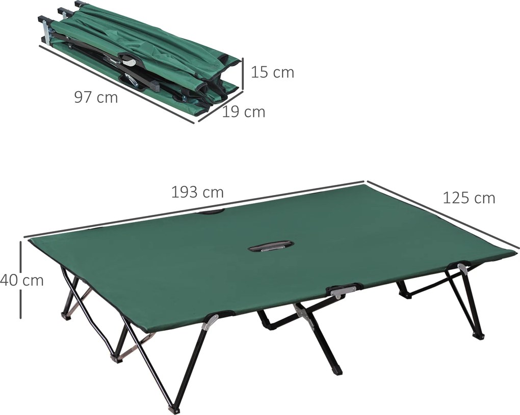 Outsunny Łóżko Polowe Składane Dwuosobowe z Torbą Nośność 136kg Stal Oxford Zielony Czarny 193x125x40cm | Aosom PL