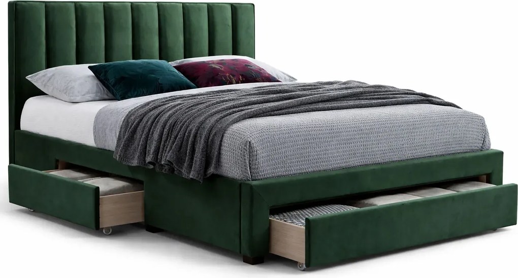 Podwójne łóżko z szufladami zielone E2-D90