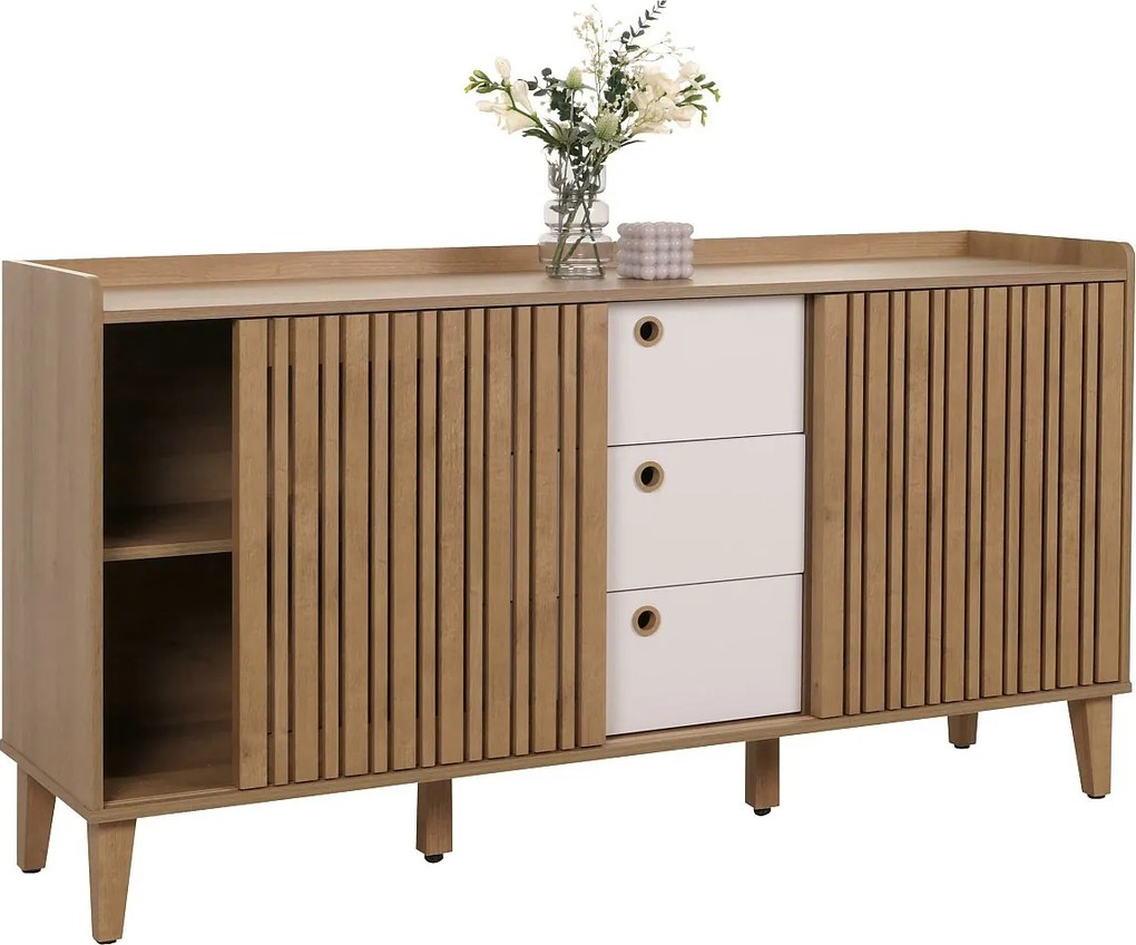 Kredens MCW-M48,  naturalny, szuflady białe