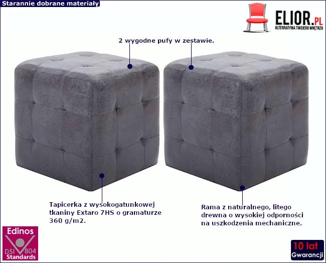 Komplet dwóch szarych puf - Futori 3X