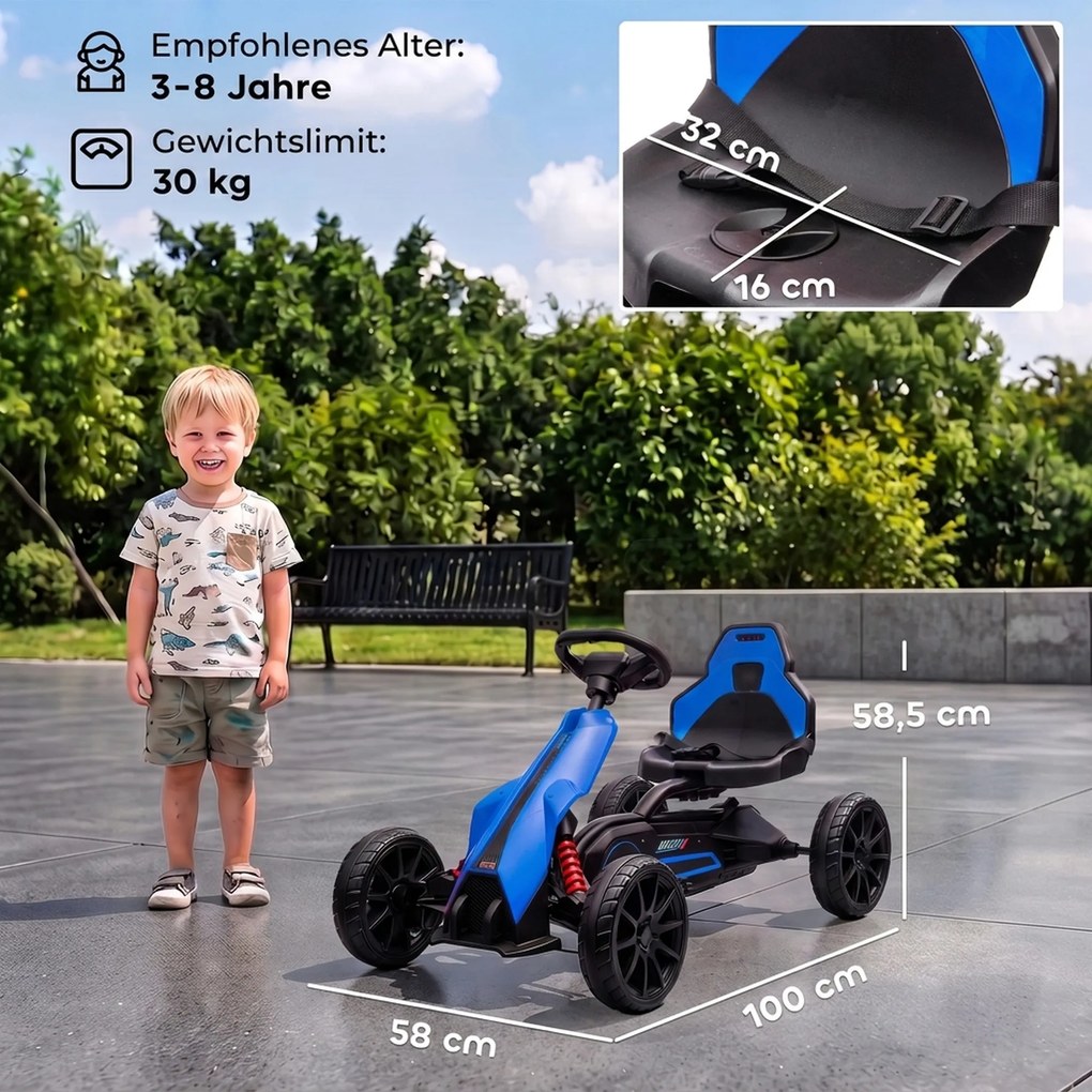 HOMCOM Elektryczny gokart dla dzieci 3-5 km/h, 2-stopniowa regulacja prędkości, pas bezpieczeństwa, koła EVA, dla 3-8 lat | Aosom PL