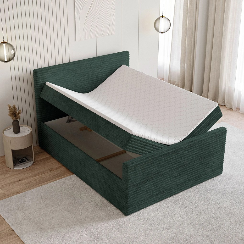 Masseno Łóżko kontynentalne NOLEN z pojemnikiem na pościel 180x200 cm - Butelkowa zieleń, TILIA 39