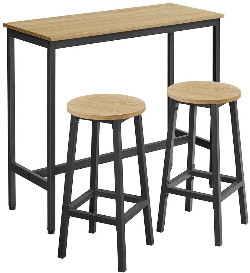 Loftowy stół barowy do kuchni z 2 stołkami dąb sonoma P3-E92