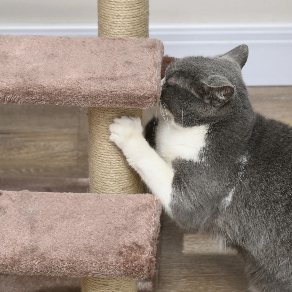 PawHut Drabinka dla Kotów z 3 Stopniami i Piłką, Do 5 kg, 45x40x48cm, Brązowa