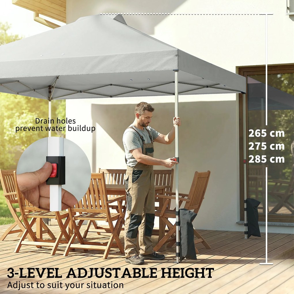 Outsunny Pawilon 3x3 m Wodoodporny Regulowana Wysokość Pop-up Składany z 3 Ściankami Bocznymi, Okna, Wentylacja, UV 50+, Jasnoszary | Aosom PL