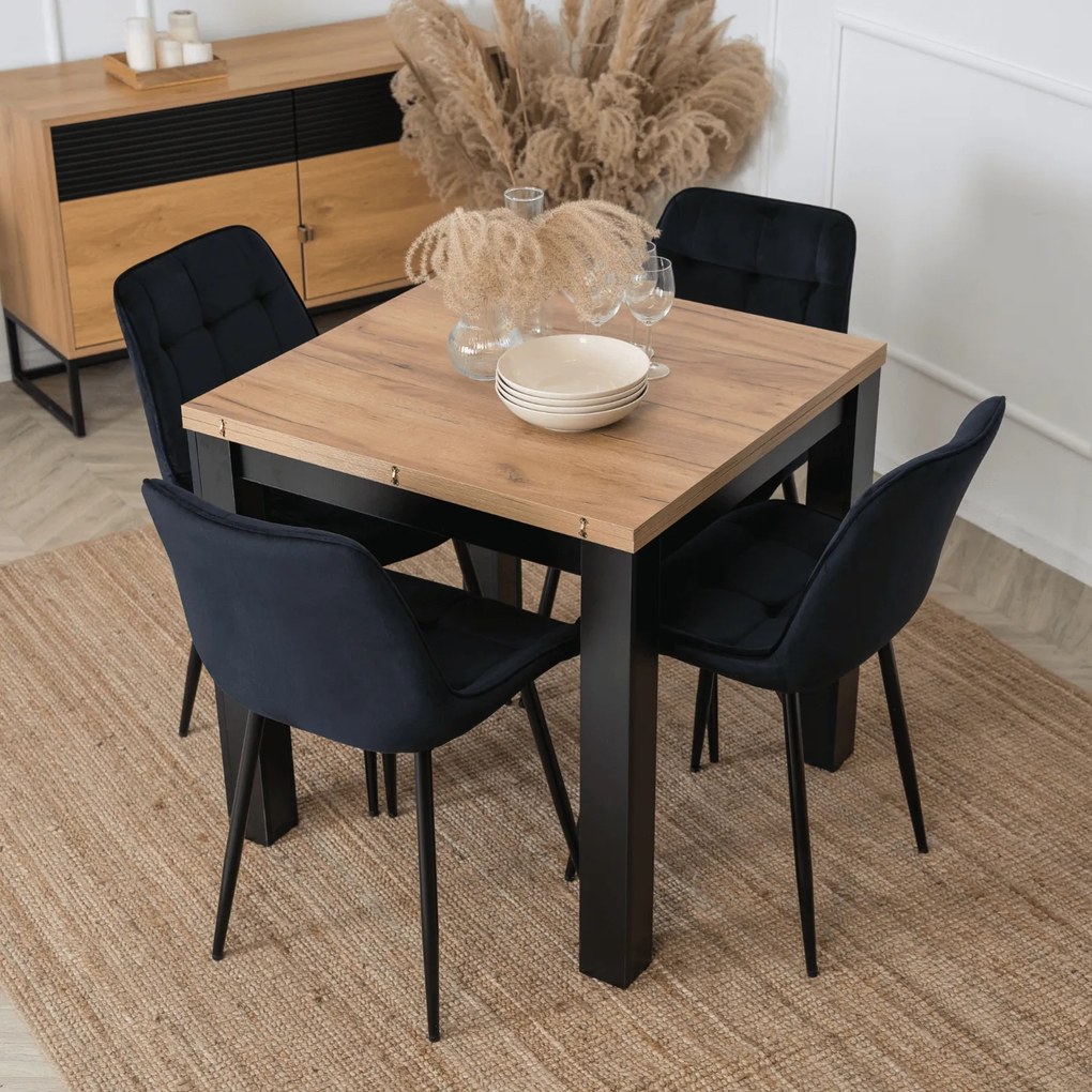 Stół Kwadratowy Rozkładany MAX 80-160 cm Dąb Craft/Czarny Nowoczesny Loft