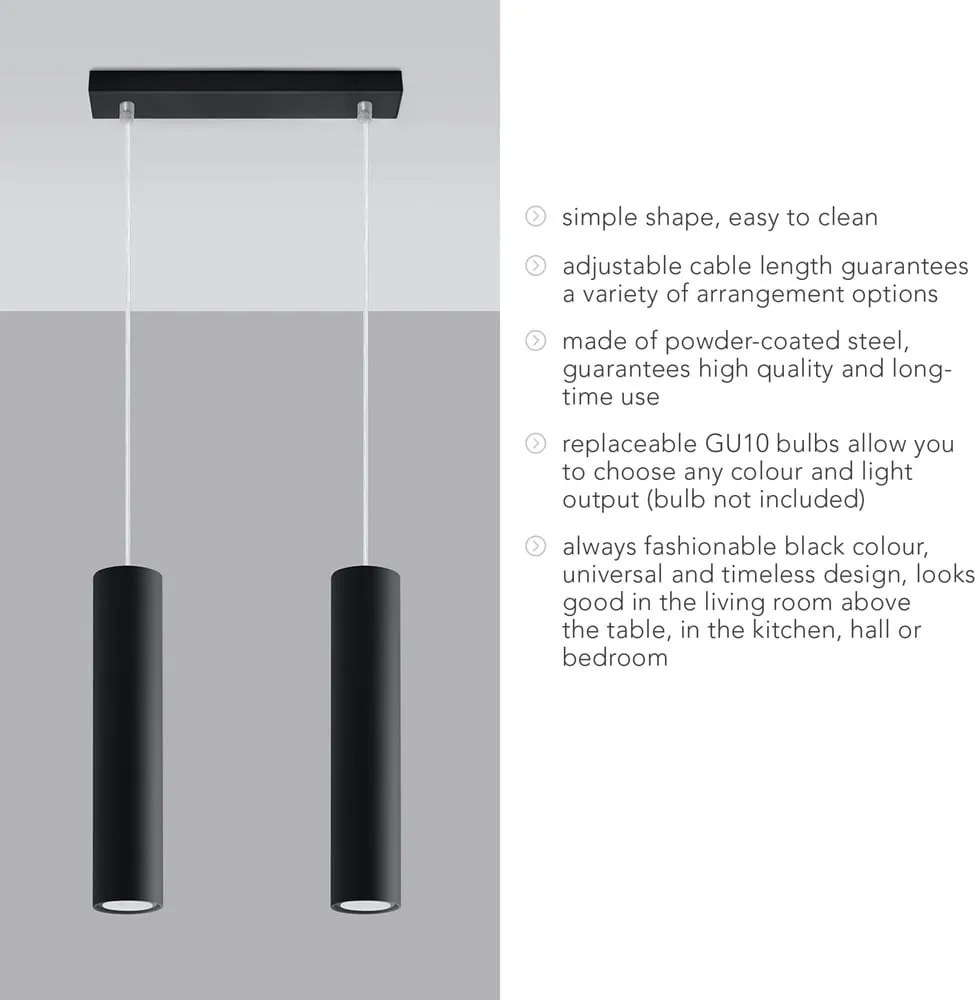 Czarna metalowa lampa wisząca Castro – Sollux