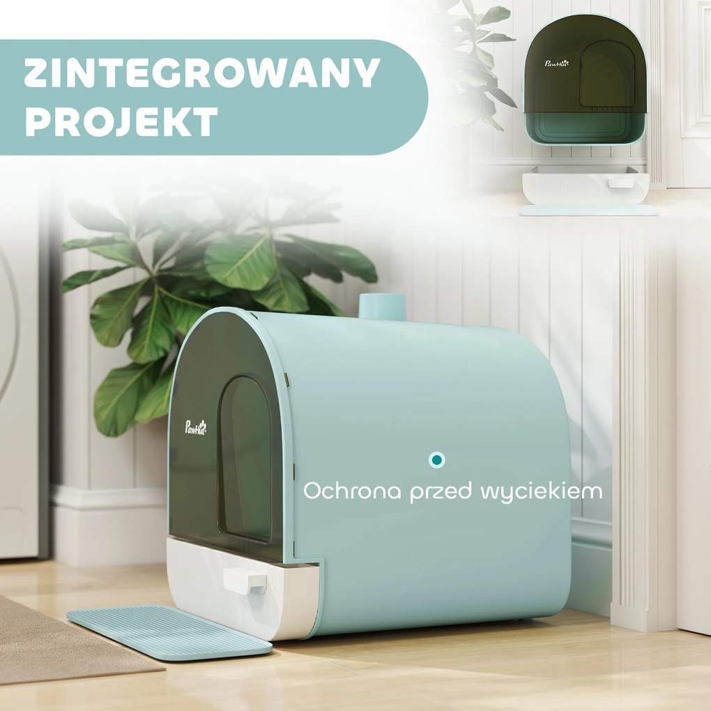 PawHut kuweta dla kota z filtrem powietrza dla kotów do 5 kg, kolor zielony + biały + czarny, dł. 43 x szer. 44 x wys. 47 cm | Aosom PL