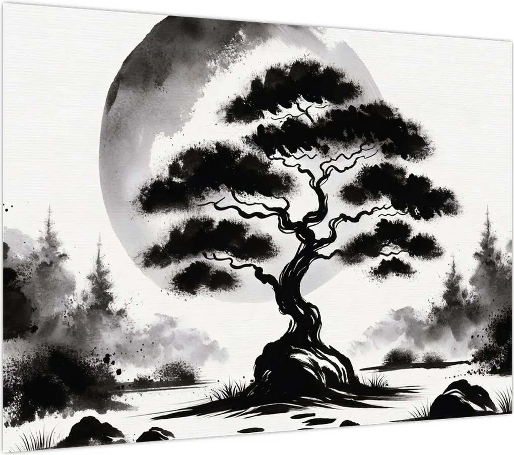 Obraz na szkle – Czarno-biały bonsai (70x50 cm)
