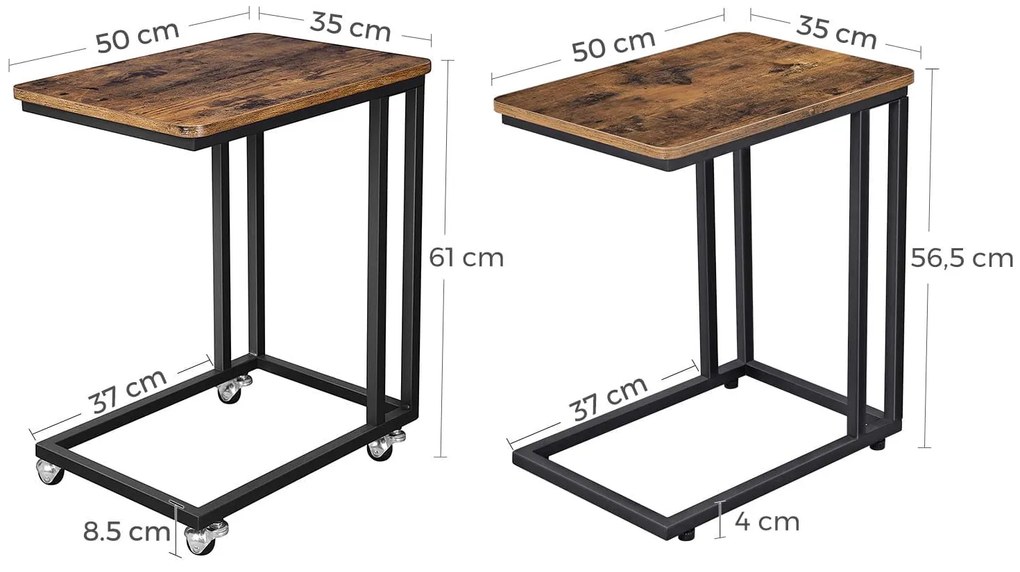 Stolik pomocniczy na kółkach TAYLOR 50x35cm, rustykalny brązowy