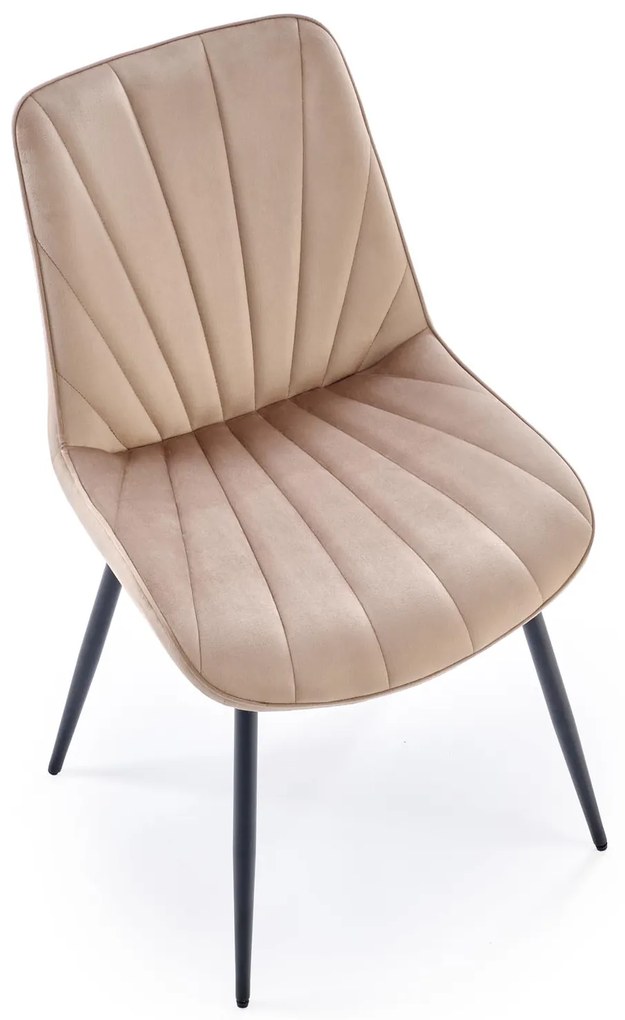 Krzesło do jadalni tapicerowane welurowe beżowe, pikowane K589