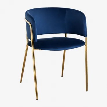 Krzesło Do Jadalni Tapicerowane Nalon Goud & Aksamitny Blue & Terciopelo - Sklum
