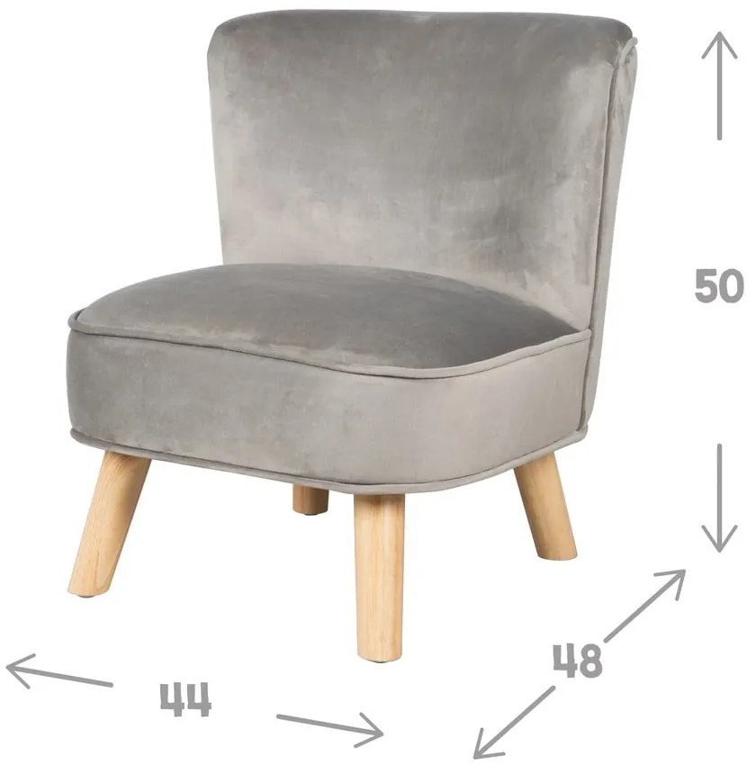Jasnoszary aksamitny fotel dziecięcy Lil Sofa – Roba