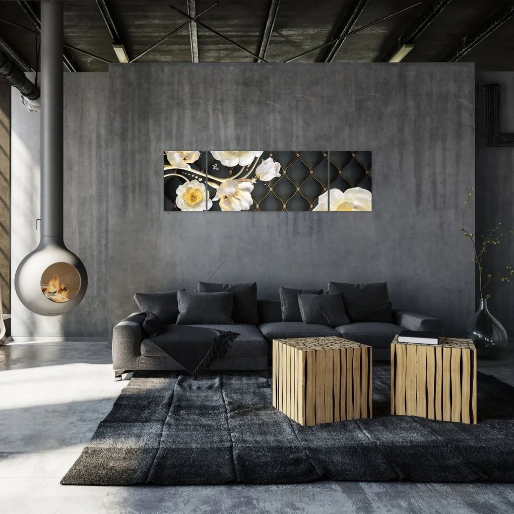 Obraz białych kwiatów róży (170x50 cm)