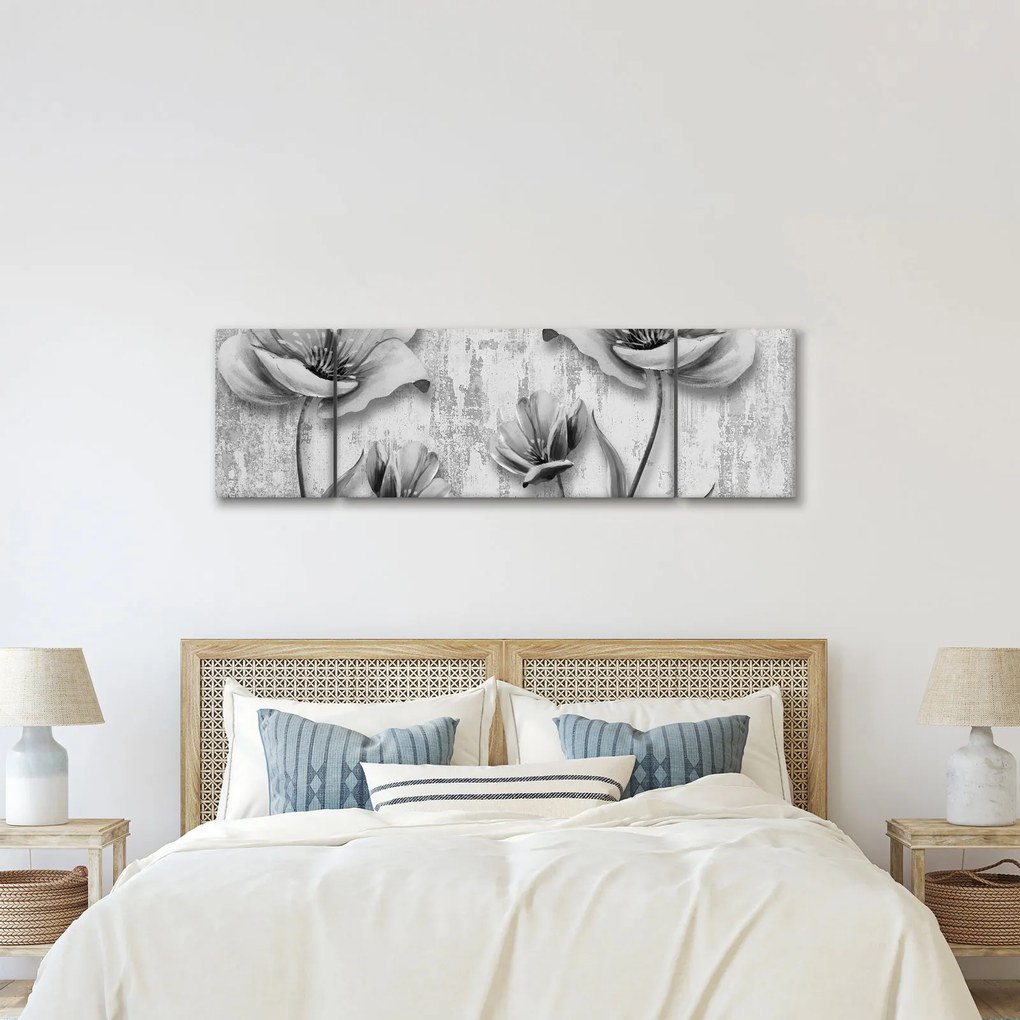Obraz - Czarno-białe kwiaty na tle (170x50 cm)