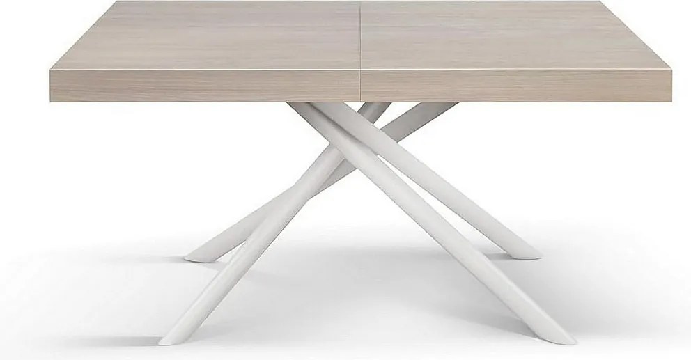 Stół drewniany, wiąz perłowy, podstawa biała, wym.160x90-240x90cm - CARRARA