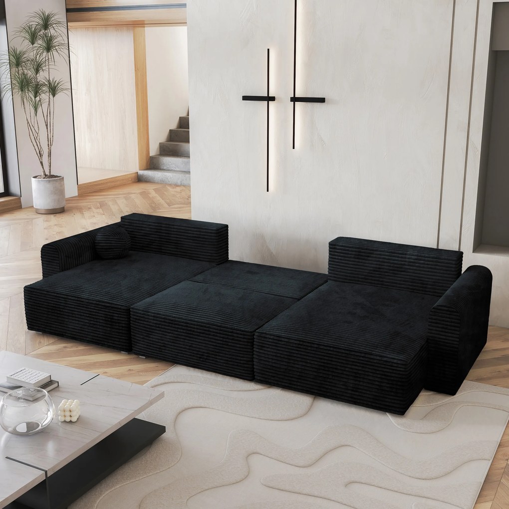 Masseno Narożnik FENTO z funkcją spania i pojemnikiem na pościel Narozniki U, Rozkładana sofa - Czarny, TILIA 100