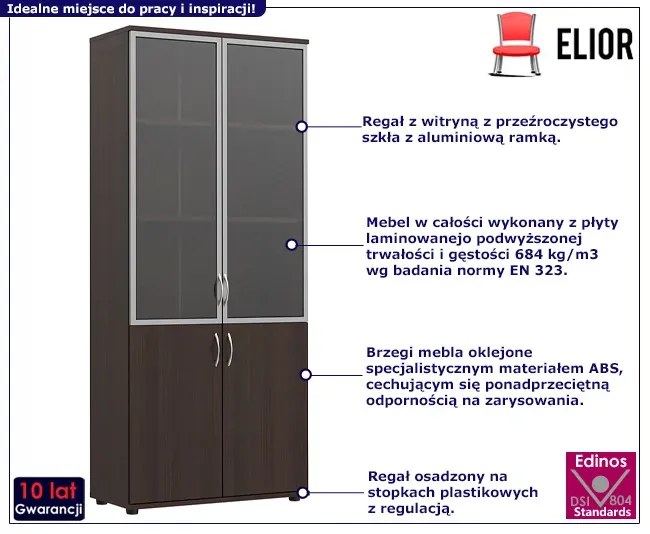 Klasyczny Regał Biurowy Z Witryną Wenge W2-Z89