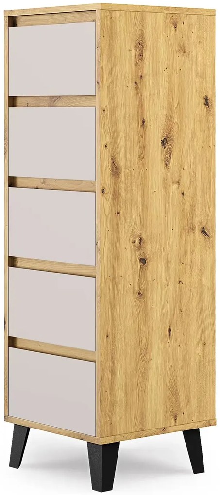 Wąska komoda z szufladami do salonu dąb artisan + kaszmir A5-K03