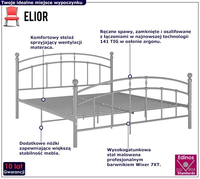 Popielate metalowe łóżko małżeńskie 160x200 cm - Serafi