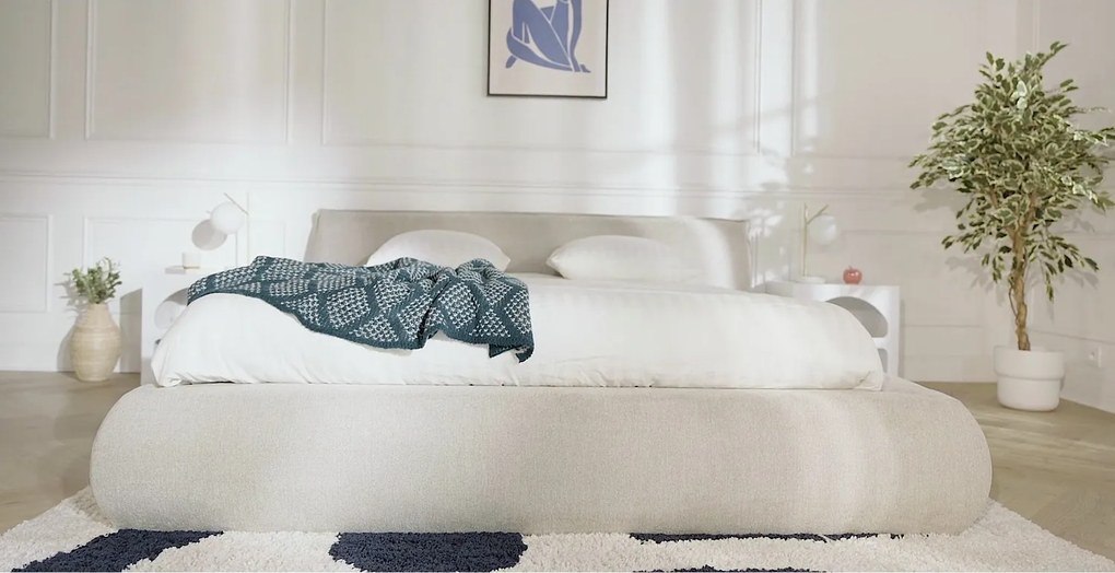 Łóżko ze skrzynią  180 x 200 cm - Tkanina - Beż - MIRSIO