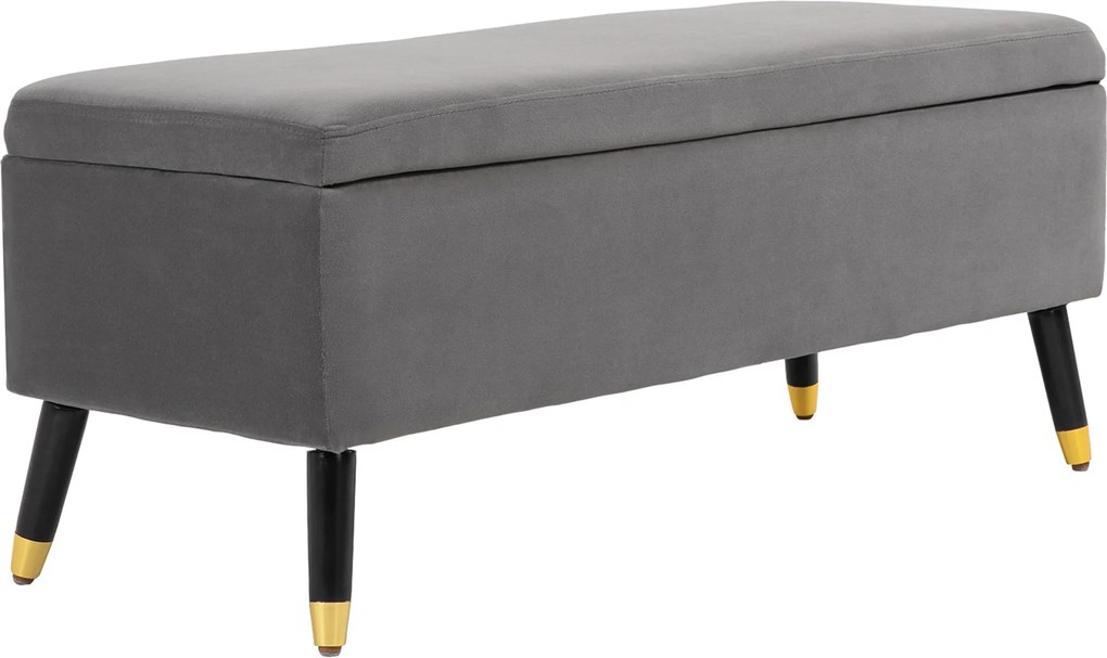 Stołek ławka ze schowkiem tapicerowana ławka skrzynia z siedziskiem drewno kauczukowe grafitowy | Aosom.pl