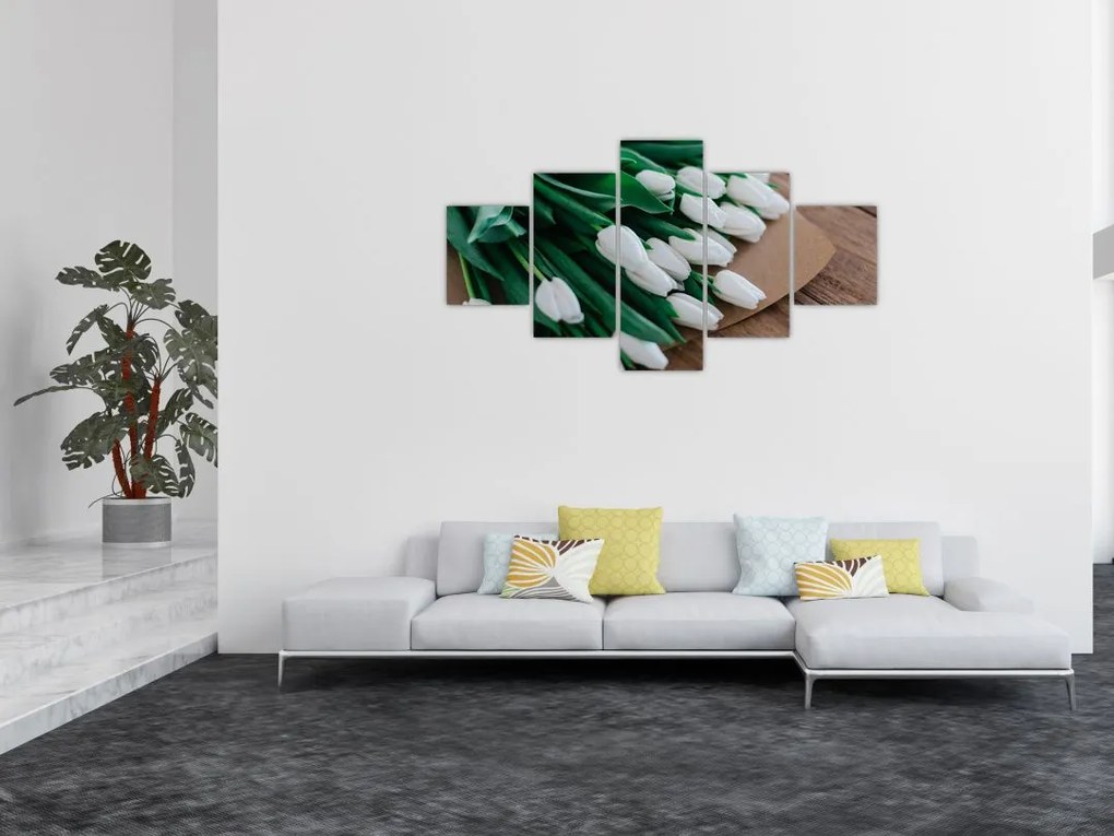 Obraz bukietu białych tulipanów (125x70 cm)