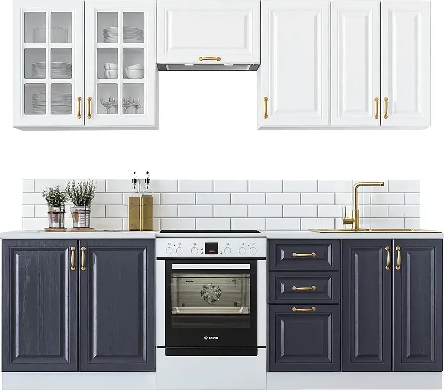 Klasyczne meble kuchenne 240 cm granatowy + biały W1-Z96