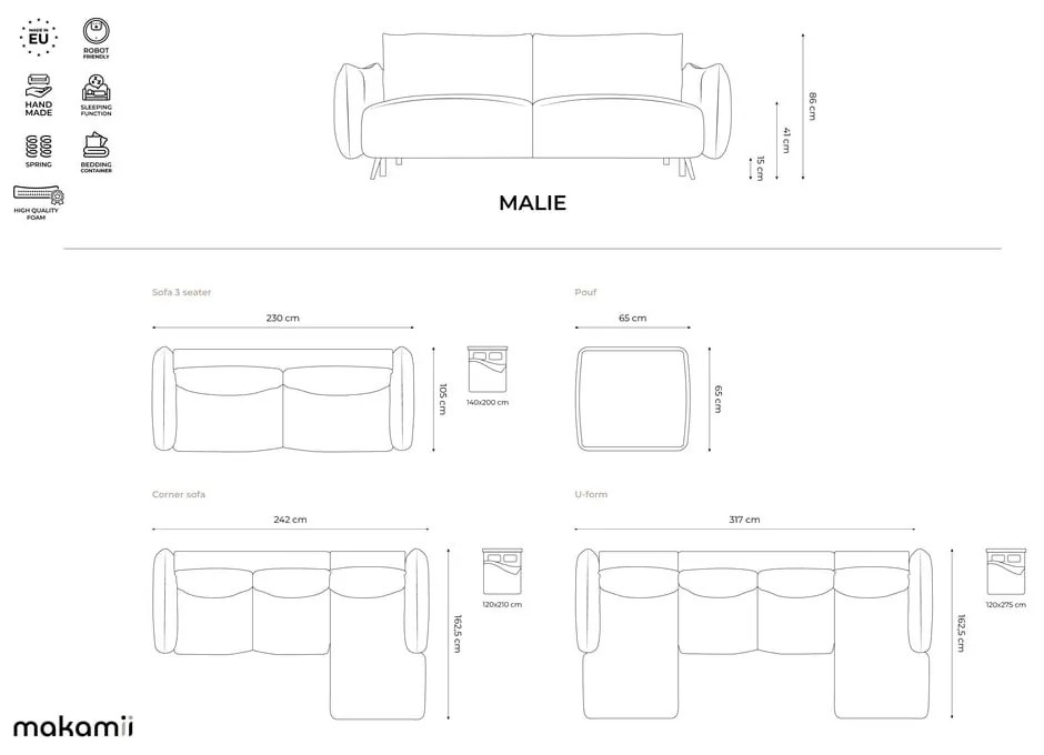 Jasnoniebieska sofa 230 cm Malie – Makamii