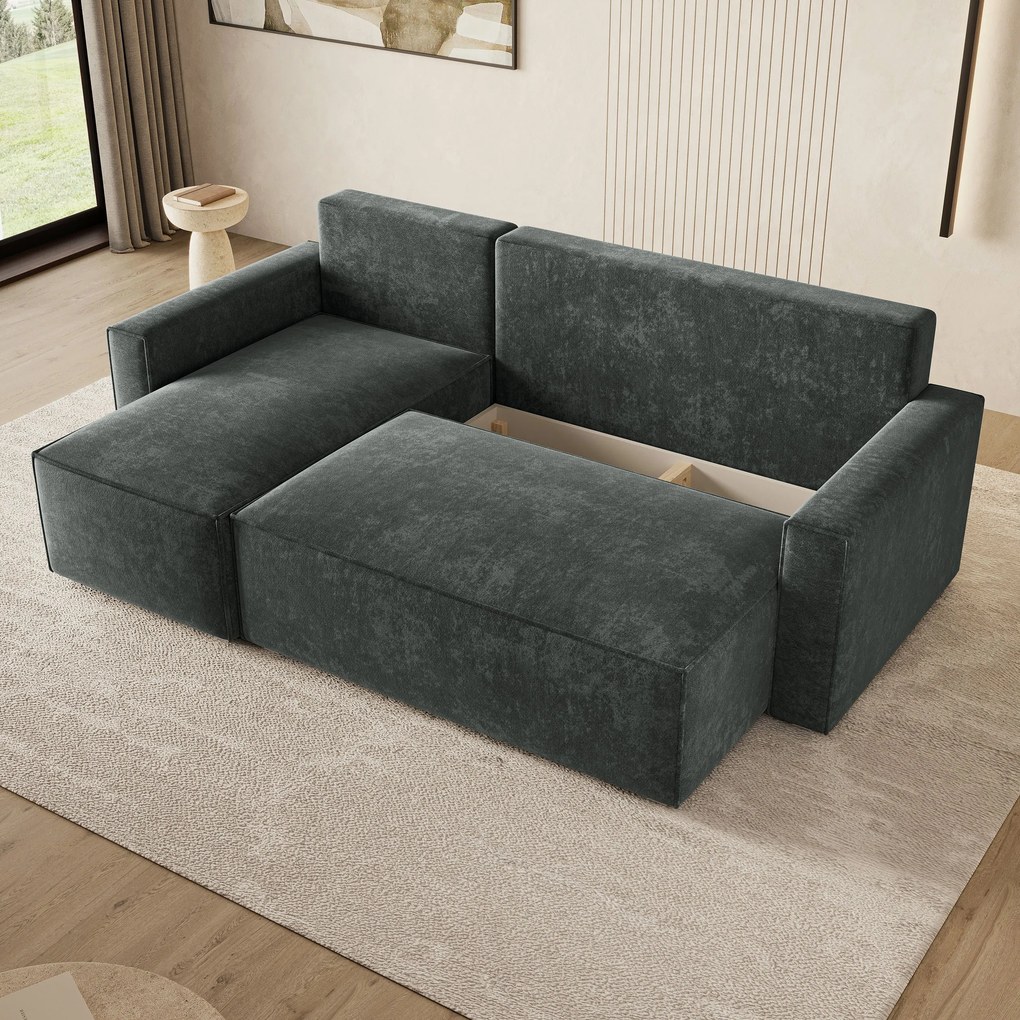 Masseno Narożnik POTARO z funkcją spania i pojemnikiem na pościel Narozniki L, Rozkładana sofa - Szary, LUMO 75